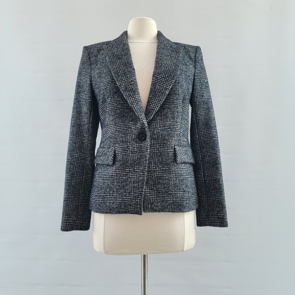 Veronica Beard Melvin Dickey Black Plaid Tweed Wool Blazer Size 8 Minimalist